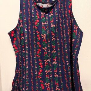 Isaac Mizrahi Floral Tank Top - Navy and Red